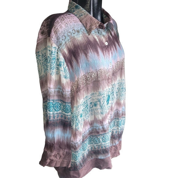 Bill Blass Jeanswear Multi Colored Semi Sheer Blouse 2X - Picture 3 of 7